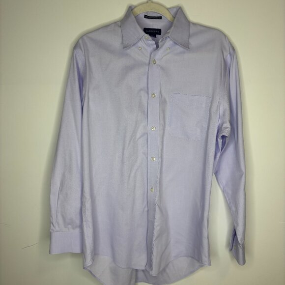 Land's End Button Down No Iron Pinpoint Oxford Purple Dress Shirt Men’s 15.5-33 - Picture 3 of 5